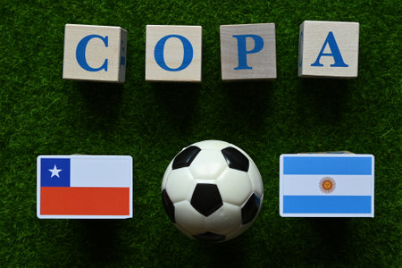 June 18, 2024, Miami, USA. Flags of the participating teams of the America's Cup Soccer Group A. Argentina and Chile. Copa America 2024のeditorial素材