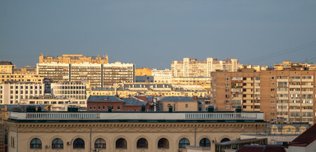 Multi-storey residential buildings at sunset in the center of the Russian capital.の写真素材