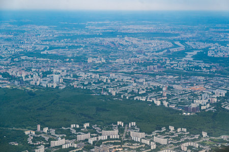 Residential areas of the south of Moscow Yasenevo and Chertanovo and Bitsevsky forest bird's-eye view.の写真素材