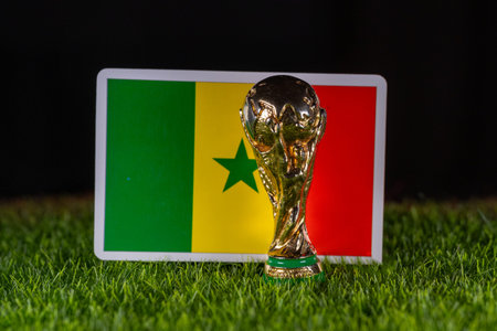 November 4, 2025, United States. FIFA World Cup on the background of the Senegalese flag. Senegal.のeditorial素材