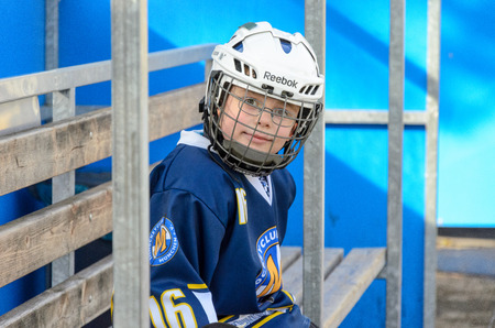 Fuerstenfeldbruck, Bavaria, Germany - 06. February 2016: German Kids playing ice hockey. Age is...