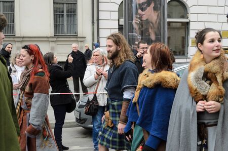 MUNICH, BAVARIA, GERMANY -  MARCH 13, 2016: People in clothes of the Middle Ages at the St. Patrick's Day Parade.のeditorial素材