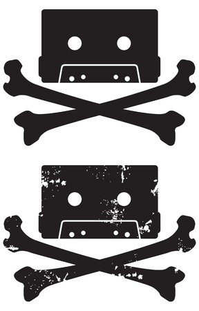Cassette Skull and crossbones icon  Includes grunge and clean versions  Easy to edit shapes and colors のイラスト素材