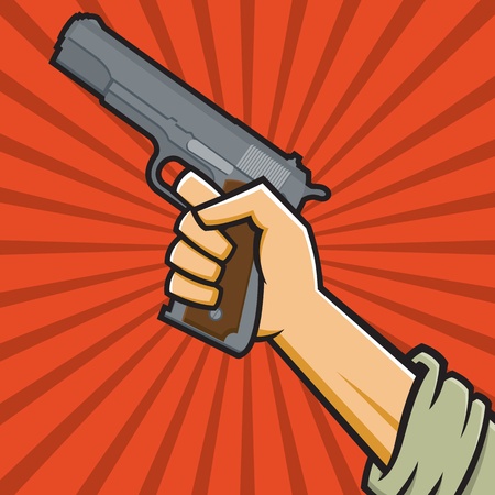  Illustration of a fist holding a pistol in the style of Russian Constructivist propaganda posters のイラスト素材