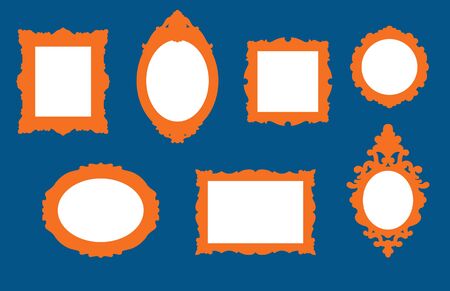 Set of antique picture frame designs. Vector illustrations of 7 ornate picture frames.のイラスト素材