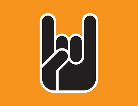 Sign of the Horns Hand Gesture. Flat vector illustration of stylized hand making the classic rock and roll devils horns handのイラスト素材