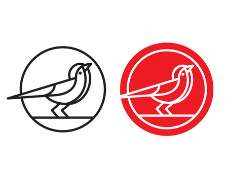Bird logo, badge or emblem. Mono-line vector illustration of bird in circle. Simple flat design bird outline graphic drawn with one line thickness or weight for use in your designs.のイラスト素材