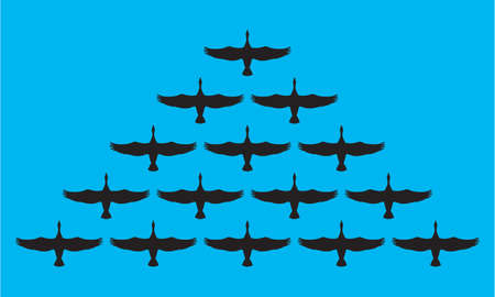 Flock of migrating geese flying in V formation.
Vector illustration of birds following their leader....