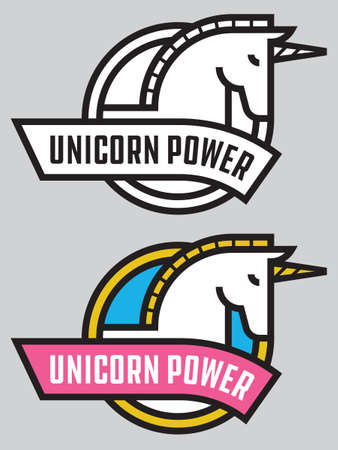 Unicorn Power vector badge.
Cute vector illustration of stylized, bold outline unicorn with banner proclaiming Unicorn Power. Includes color and black and white versions.のイラスト素材