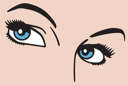 Beautiful womanâs eyes looking toward viewer.
Comic book style vector illustration of close up of female eyes and eyebrows.のイラスト素材