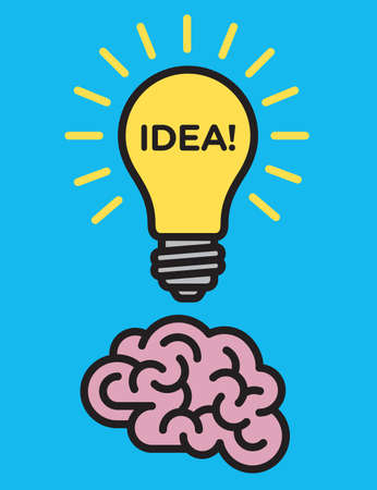 Light bulb with brain idea concept graphic design. Vector illustration of illuminated light bulb...