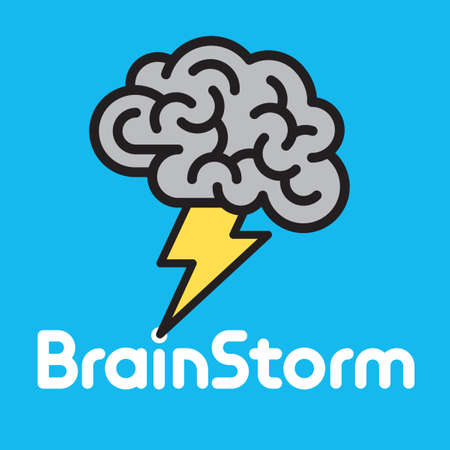 Brainstorm Idea concept illustration with brain and lightning bolt.
Vector illustration of brain or badge with lightning and custom lettering for brainstorm.のイラスト素材