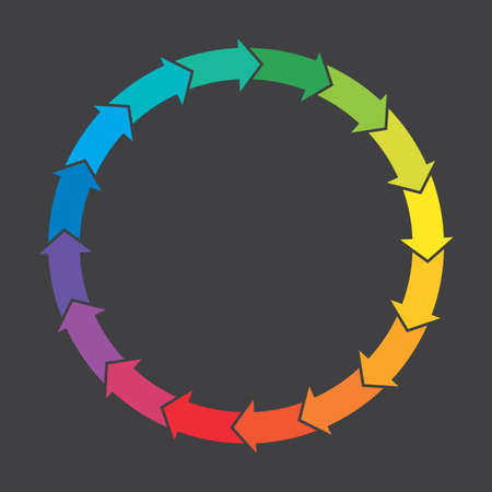 Rainbow colored circle of arrows badge or icon.
Vector illustration of arrows in a circle creating infinite movement to symbolize recycling, rebirth, or infinity.のイラスト素材