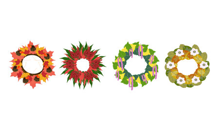 Colorful of leaves wreaths from fall vector(Maple,Sumac,Birch,Magnolia)のイラスト素材