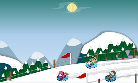 Friends group enjoy with snow-tube on mountain on the winter holiday,Happy holiday,long weekend Decemberのイラスト素材