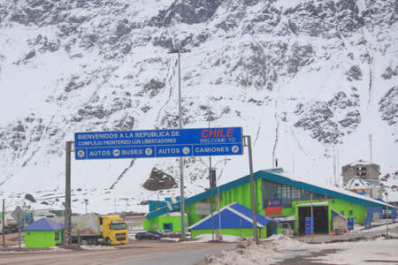 border of Chile and Argentina - May 5, 2014 chilean check point on the border Argentina and Chile, the international road between Santiago and Mendozaのeditorial素材