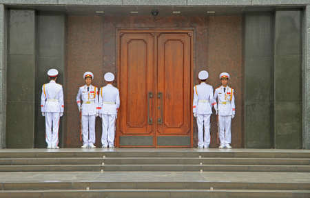 Hanoi, Vietnam - June 2, 2015: guards are standing at one's post at mausoleum of Ho Chi Minhのeditorial素材