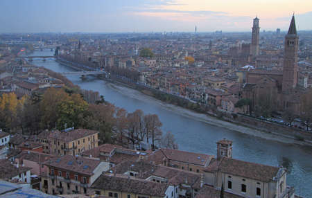 aerial view of Verona, Italy, autumn landscapeの写真素材