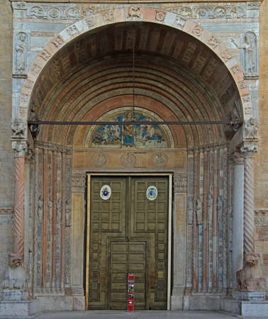 entrance in one of churches in Veronaの写真素材