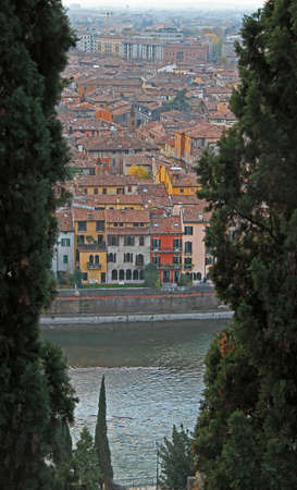 aerial view of Verona, Italy, autumn landscapeの写真素材