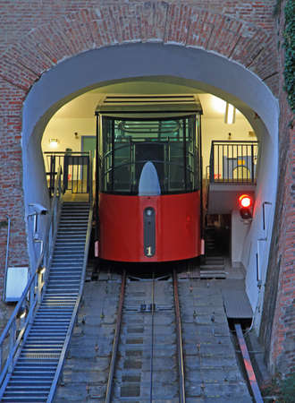 funicular to the summit of Schloss mountain in Graz, Austriaの写真素材