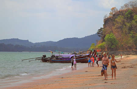 Ao Nang beach, Thailand - March 29, 2015: people are walking by Ao Nang in Krabi province of Thailandのeditorial素材