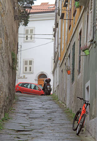 one of narrow streets in Trieste, Italyの写真素材