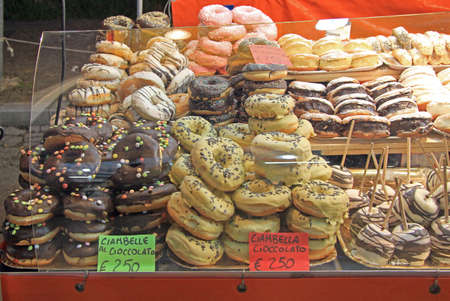 stand with sweets at the christmas fair in Udine, Italyの写真素材