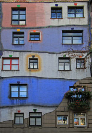 The view of Hundertwasser house in Vienna, Austriaの写真素材