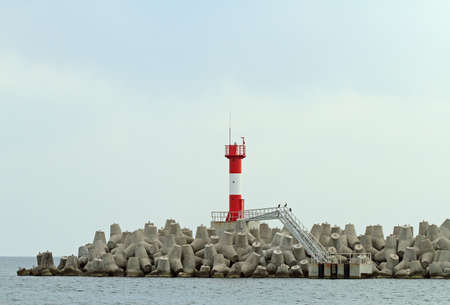 Concrete coastal fortifications in sea port of Sochi in Russia, view from the seaの写真素材