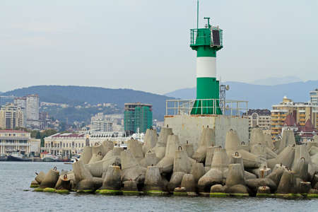 Concrete coastal fortifications in sea port of Sochi in Russia, view from the seaの写真素材