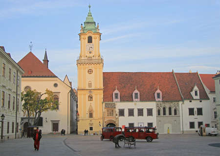 Bratislava, Slovakia - November 4, 2015: people are walking by the main square in Bratislava, Slovakiaのeditorial素材