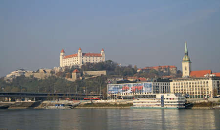 Bratislava, Slovakia - November 4, 2015: View on Bratislava castle and Danube river in capital city of Slovakia, Bratislavaのeditorial素材