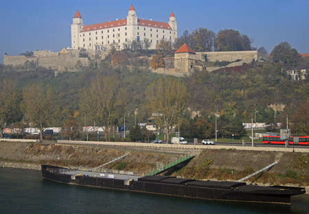 Bratislava, Slovakia - November 5, 2015: View on Bratislava castle and Danube river in capital city of Slovakia, Bratislavaのeditorial素材
