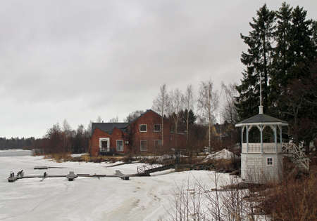 riverside of river Oulujoku in Ouluの写真素材