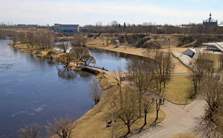 river Narva on border of Russia and Estoniaのeditorial素材