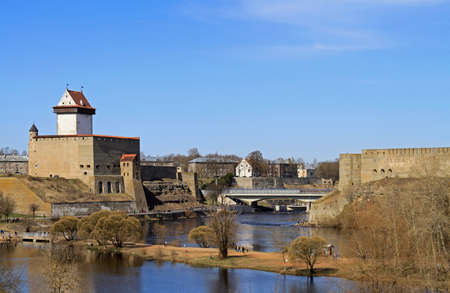 river Narva on border of Russia and Estoniaの写真素材