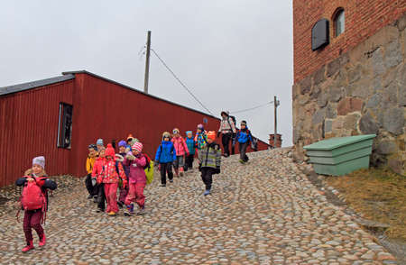 students are leaving Hameen castle after visiting, Finlandのeditorial素材