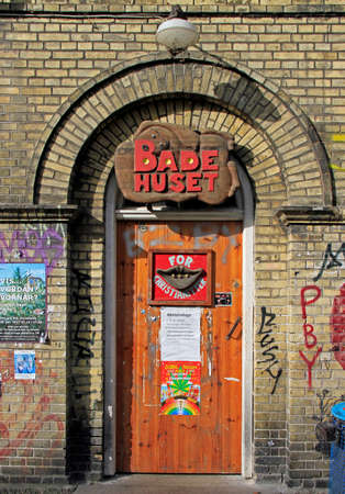 Copenhagen, Denmark - April 27, 2017: interestingly decorated door to some club in Christiania, Copenhagenのeditorial素材