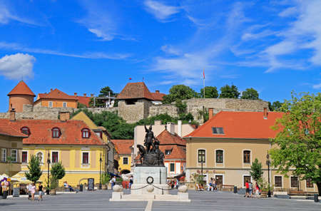 Eger, Hungary - July 2, 2017: Dobo square is the main square of Eger, Hungaryのeditorial素材