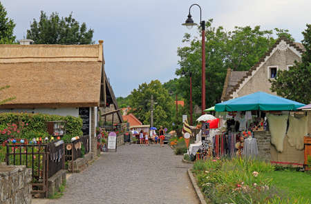 Tihany, Hungary - July 6, 2017: pedestrian street with souvenir shops in Tihany, Hungaryのeditorial素材
