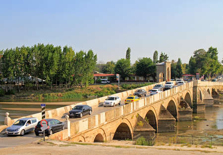 Edirne, Turkey - August 7, 2017: bridge over Meric River in Edirne Turkeyのeditorial素材