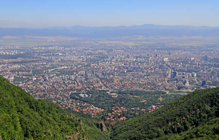 aerial view of bulgarian capital Sofia from the top of vitosha mountainの写真素材