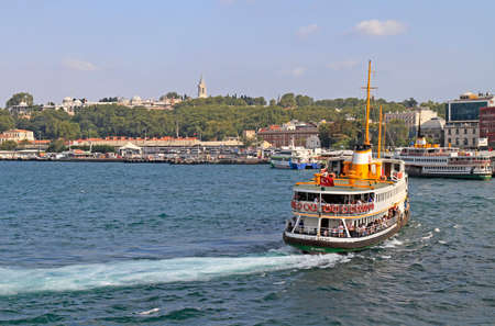 passenger ships with tourists in Golden horn bay in Istanbul, Turkeyのeditorial素材