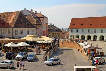 the small square in old town of Sibiuのeditorial素材