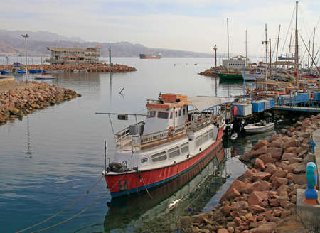 many ships on the coastline of Eilatのeditorial素材