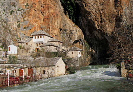 source of Buna river in the city Blagaj, Bosnia and Herzegovinaの写真素材