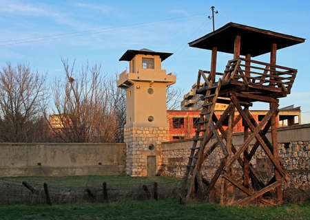 Nis, Serbia - December 13, 2017: Military towers of the former Red cross concentration camp in Nis, Serbiaのeditorial素材
