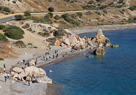 Petra tou Romiou, Cyprus - December 10, 2017: Famous touristic landmark Aphrodite's rock in Cyprusのeditorial素材