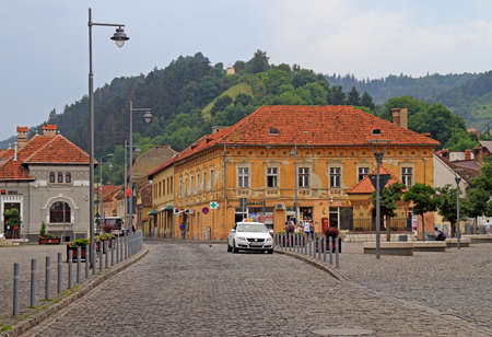Brasov, Romania - July 25, 2017: people are walking by Union square in Brasov, Romaniaのeditorial素材